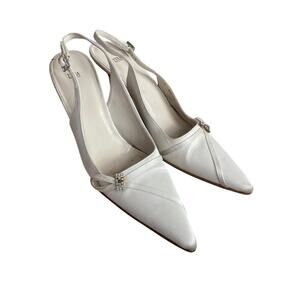 Vera Wang x Stuart Weitzman slingback heels women 8.5 white satin bride elegant